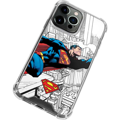 DC Comics Superman Super Speed Flying Over City iPhone 14 Pro Clear Case